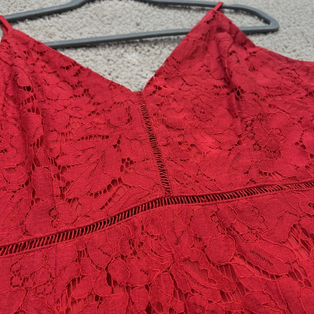 ASTR Red Lace A Line Midi Dress Sleeveless Fit & Flare Large Open Knit Romantic - Picture 7 of 11